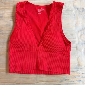 Amazon Women's Red Ribbed V-Neck Crop Top